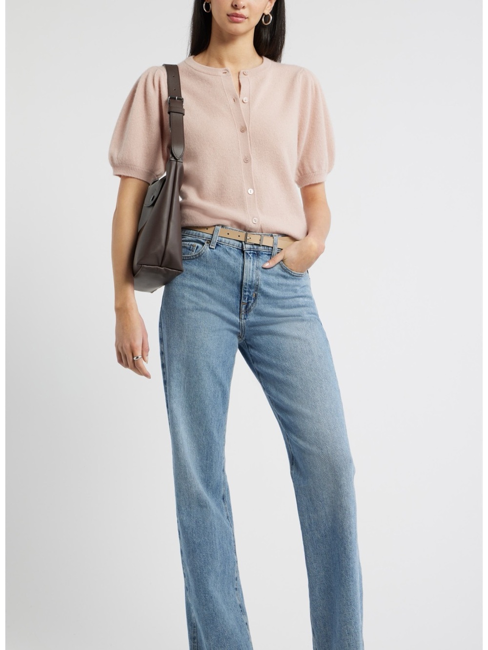 Nordstrom Puff Sleeve 100% Cashmere Cardigan in Pink Adobe